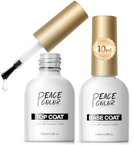 PEACECOLOR 2 x 10ml Base Coat Top Coat Gel UV Nagellack Set, No Wipe Unterlack & Überlack für Gel Nägel Nail Art Maniküre Nageldesign