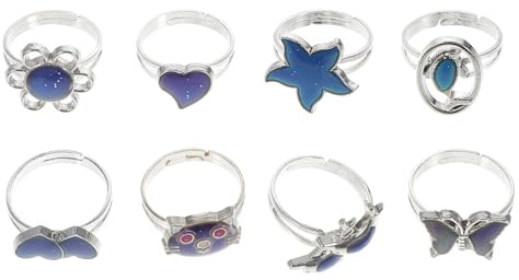 Healvian 8 piezas Anillos de Cambio de Color Ajustables para Mujeres de Anillos de Estado de Ánimo con Diseño de Animales y Flores Joyería Divertida para Dedo que Refleja Emociones y