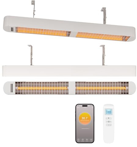 Byecold Infrarotheizung 1500W, Infrarot Heizstrahler mit Fernbedienung & WiFi APP, Wall-Mounted Hanging, Elektroheizung Wand & Deckenmontage, Innen & Außen, Terrasse, Balcony, Garten, Weiß