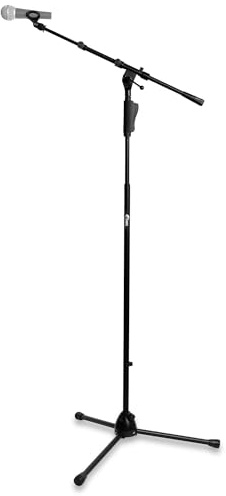Tiger Professional Microphone Boom Stand with Tripod Base | Adjustable Height, Easy Clutch, Heavy-Duty Mic Clip, Black – Studio, Recording, Podcast, Vocal, Instrument Microphone Stand