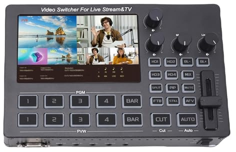 Lazmin112 HD Multimedia Interface Video Switcher, 4 Channel Live Stream Switcher with 5 Inch Screen and Real Time Multi View, for Multi Camera Streaming and Online Class (GB Plug)