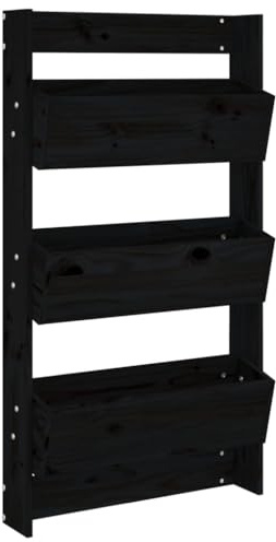 Solivagant Fioriera a Muro 3Ripiani Nera 60x18,5x110cm Legno Massello Pino,Nero,9.45kg