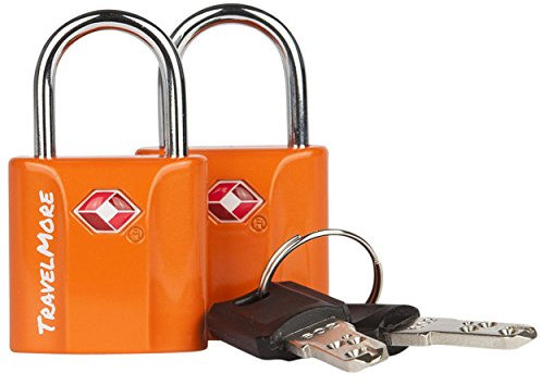 TSA-Schlösser mit Schlüssel | TSA-Kofferschloss mit Schlüssel | Gepäckschlösser für Flugreisen | Schlösser für Koffer, Rucksäcke, Gepäck, Schließfächer | 2er-Pack, Orange