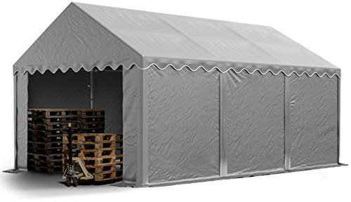 TOOLPORT Stabiles Lagerzelt Zelthalle 3x6 m PVC 800 N grau wasserdicht Unterstand mit Bodenrahmen