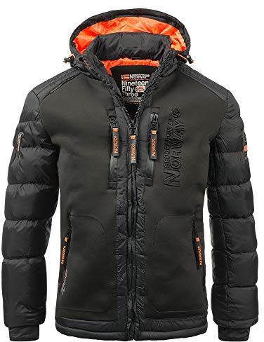 Geographical Norway Men's Quilted Jacket Winter Jacket with Hood – Lined Warm Jacket - Outdoor Ski Snowboard Hoody for The Winter/Autumn in Bundle with UD Beanie - Black, M