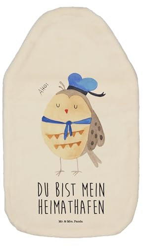 Mr. & Mrs. Panda Wärmflasche Eule Matrose - Geschenk, Seefahrer, Freundin, Eule Deko, Kapitän, Heimathafen, Wärmflasche mit Bezug, Wärmekissen,