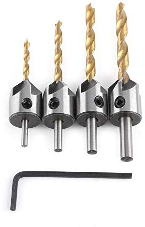 Titanbeschichtete Senkbohrer Bohrlochsatz, HSS Kernbohrer zum Fräsen Holzbearbeitung mit Fasen Senker Bohrer(3-6 mm (3/4/5/6 mm))
