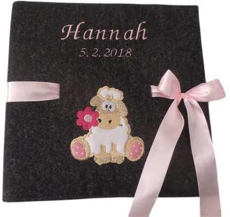 Fotoalbum Kind/Baby Album Name Schaf Junge Mädchen Geburt Wollfilz 26 cm x 25 cm