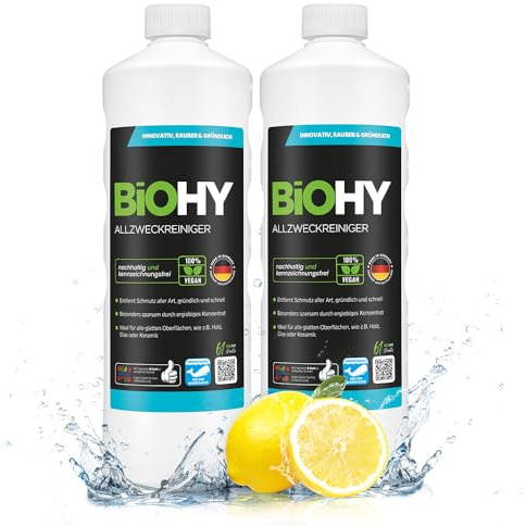 BiOHY Allrengöringsmedel (2 x 1l flaska) | Skonsam professionell universalrengöringsmedel för hushåll och bil | helt biologiskt nedbrytbart (Allzweckreiniger)