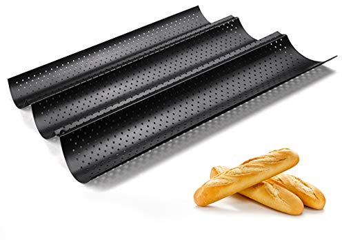 GWHOLE Bandejas Horno con Revestimiento Antiadherente para 3 Baguette Molde Accesorios para Hornear Pan de Acero Inoxidable