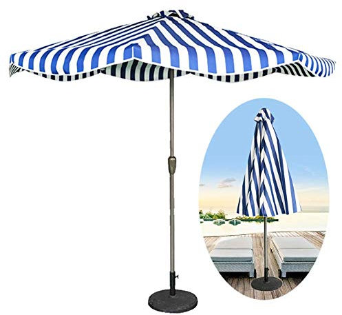 Sywlwxkq 9ft/2.7m Outdoor Parasol Patio Striped Umbrella, for Garden, Deck, Backyard and Pool, Sunscreen UV50+, 5 Colors (Color : Blue and White Striped)