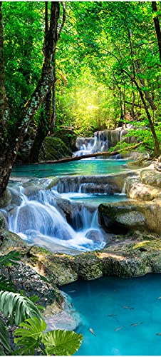 wandmotiv24 Türtapete Wasser Treppen im Wald, Natur, Bäume 80 x 200cm (B x H) - Dekorfolie selbstklebend Sticker für Türen, Türfolie, Aufkleber, M1295