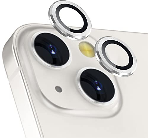 imluckies Camera Lens Protector Compatible with iPhone 13/13 mini, Premium Tempered Glass Circle Film, Aluminum Alloy Full Fit Lens Ring Cover, Silver [Anti-Scratch] (2 Pack)
