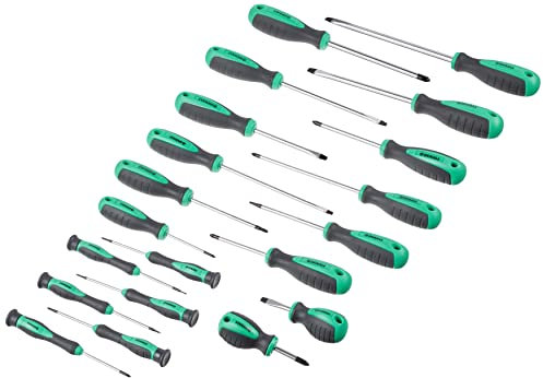 Marchio Amazon - Denali Set di cacciaviti con testa a croce, Torx e a taglio, 20 pezzi, Colore Nero, Argento, Grigio