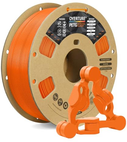 OVERTURE PETG Filament Aufgerüstet 1,75 mm, 1kg (2,2 lbs) Spule, 3D-Druck-Filament, Maßgenauigkeit +/- 0.02 mm (Orange)