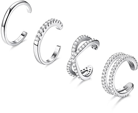 ORAZIO 4 STÜCK 925 Sterling Silber Ear Cuff Set für Frauen CZ Non-Piercing Fake Helix Knorpel Manschette Ohrringe Set Hypoallergen Funkelnde Runde Huggie Knorpel Ohrring Schmuck Geschenke