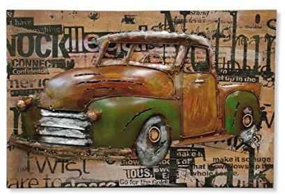 Metall Wandbild auf Holz Leinwand Oldtimer 60 x 40cm Wand-Deko Retro Look Vintage Skulptur