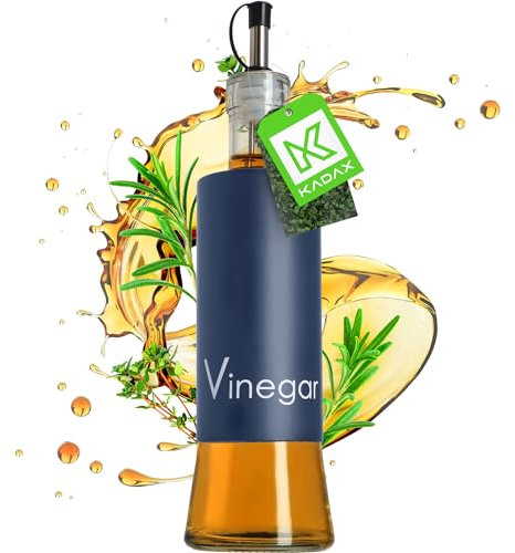 KADAX Distributeur de condiments liquides, bouteille en verre avec éléments en acier, distributeur en verre pour huile, vinaigrette, vinaigrette, réservoir d'huile (vinaigrette, bleu foncé)
