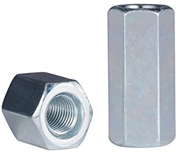 M4 M5 M6 M8 M10 M12 M14 M16 M18 M20 Stangenkupplung Sechskantmutter Stahl Lange Sechskantmutter Anschlussgewinde Mutter DIN 6334 (Color : Silver_M10-32mm(2pcs))