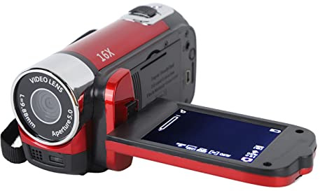 Dioche Videocámara de Mano, Cámara de Video para Niños 1080P 16MP Cámara DV Pantalla Giratoria TFT de 2,7 Pulgadas Cámara de Video con Zoom Digital 16x con Cable USB (Rojo)