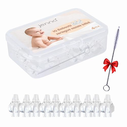 Jenna® |10 Embouts Seringue Nasale Bébé Réutilisables Embout Mouche Bébé Souple Silicone Hypoallergénique Compatible Sérum Physiologique Nettoyage Facile Hygiène Nez Bébé & Nouveau-Né Brosse Incluse