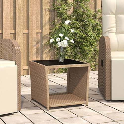 Homgoday Table d'appoint avec plateau en verre - Table basse - Table basse - Table basse - Table de salon moderne pour bureau, salon - Beige - Polyrotin et verre trempé