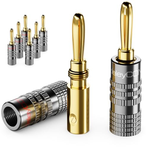 deleyCON Bananenstecker Set vergoldet, schraubbar, 8 Stück - Grau | Für Lautsprecherkabel, Boxenkabel 0,75 mm - 4,5 mm, HiFi Audio Heimkino Receiver