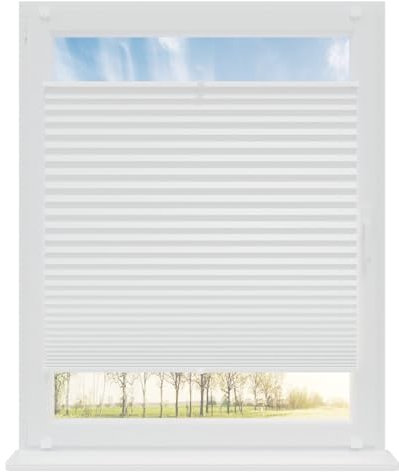RENA Plissee ohne Bohren Rollos für Fenster | Faltrollos für Fenster & Tür | Plisseerollo nach Maß Verdunkelung | Fenster Rollos für Innen | Jalousie Weiß 130x100 cm