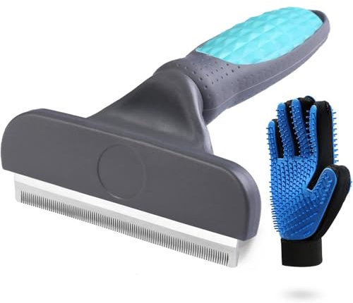 2PCS Pet Grooming Brush Set, Undercoat Deshedding Tool & Double-Sided Silicone Glove for Dogs, Cats & Horses - Gentle & Effective Loose Hair Removal, Shedding Reduction