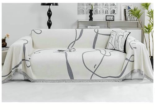 KnSam Home Couchbezug, Geometrische Muster Ecksofa Bezug rutschfest mit Quaste, Wohnzimmer Sessel Hunde Haustiere Sofahusse Chenille Anti-Rutsch-Couch (180x420CM, Grau)