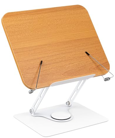 MSDADA Buchständer, Verstellbarer Buchhalter mit 360° drehbarer Basis, Kochbuchständer, Rezeptbuchhalter mit elastischen Seitenklammern für Musikpartituren, Rezepte - Gelb