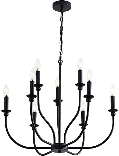 Modern Pendelleuchte Retro Industrielle Kerze Kronleuchter Moderne Bauernhaus Metall Pendelleuchte Mattschwarz Hängende Deckenleuchte for Schlafzimmer Wohnzimmer Esszimmer Kücheninsel Foyer Scheune (