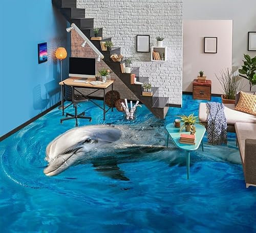 Benutzerdefinierte Selbstklebende Boden Wandtapete 3D Ozean Delphin,150 * 105cm 3D Boden Wandaufkleber Removable Decals Vinyl Art Wohnzimmer Dekore Wandtattoo