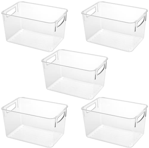 JEUIHAU 5 st genomskinliga kylskåpsorganisatörer, 24,8 x 17,2 x 14 cm kylskåpsförvaringsbehållare, kylskåpsmat förvaringsbox, frys organiseringslåda för frukt, mellanmål, burkar