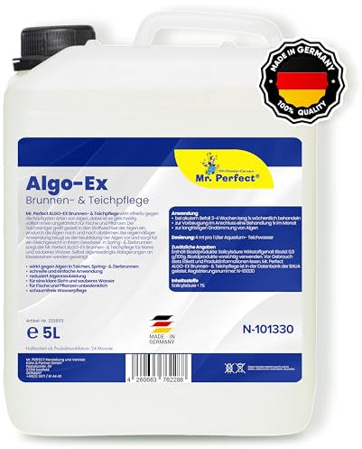 Mr. Perfect® 5L Teichklar Teichpflege & Brunnenreiniger, Algenvernichter für Teich und Brunnen - Teichklärer sorgt für klares Teichwasser und schont Fische und Pflanzen – Teichreiniger Algenfrei