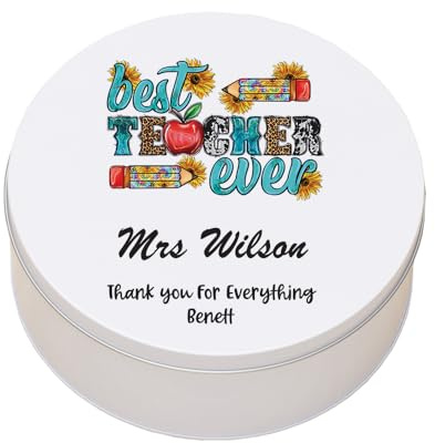 ukgiftstoreonline Personalised Best Teacher Ever Gift Cake Or Cookie Tin