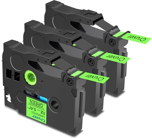 Cruxer 3er-Packung Kompatibel für Brother P-touch TZe-D31 Fluoreszierend Laminierte Bänder，Schwarz auf Grün 0,47'' 12mm x 5m Schriftband Ersatz für Brother PT-H100R PT-200 PT-H110 PT-D410 PT-E110VP