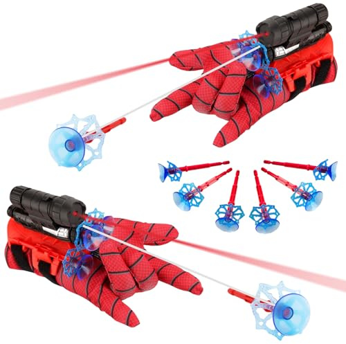 TKGEOUE Spid-er Spielzeug ab 3-8 Jahre Junge, 2 Set Spid-er Netzwerfer Handschuhe, Kinderspielzeug ab 3-10 Jahre, Outdoor Indoor Spielzeug Geschenk Junge