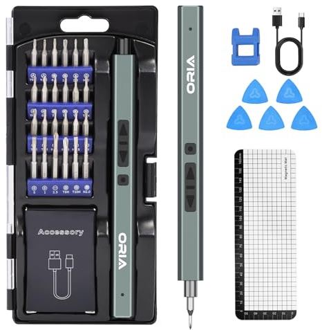 ORIA Mini Screwdriver Set, 33-in-1 Electric Precision Screwdriver with 24 Bits & LED Light, 2 Torque Settings, Cordless Repair Tool Kit for Laptop, Phone, Camera, Watch, Electronics