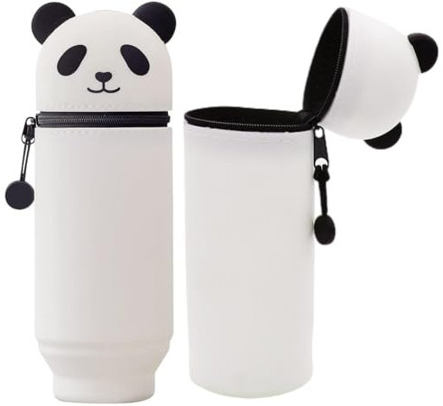 WVFHVISL Federmäppchen Stiftbehälter Kawaii Federmäppchen 2 in 1 aus Weichem Cartoon Stifteetui Silikon Teleskopisch Mäppchen Niedlicher Panda für Kinder Schule Home Office Supplies