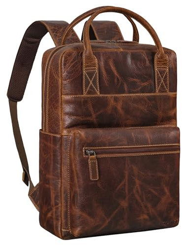 STILORD Topaz Modern läderryggsäck Laptop 16 tum för damer & herrar affärsryggsäck äkta läder arbetsryggsäck stor för arbete kontor resor - klassisk design Farbe:Luino-brun