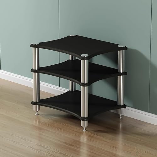 Oracra Mobile HiFi Moderno Scaffale Portaoggetti Audio-Video, Piccolo Scaffale per Intrattenimento Stereo, Supporto Angolare per Giradischi CD Dvd per Home Theater, Multifunzionale(Black,3 Layer)