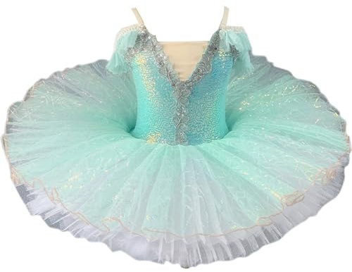 Ballettrock für Mädchen, mit Pailletten, für Kinder, Ballett-Tutu, Spitze, Gerüschte Ärmel, Gymnastikanzug, Schwanentanz, Performance-Kleidung, Prinzessinnenkleid, Ballsaal (160 cm)