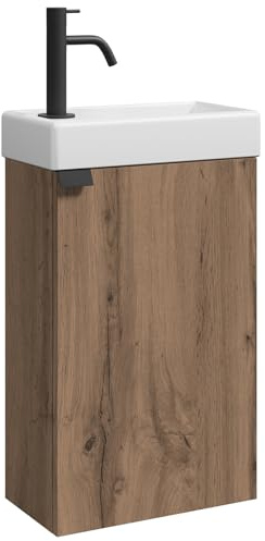 Badplaats Gäste-WC Waschtisch Set Apollo 40 x 22 cm Eiche Braun - Platzsparende Badmöbel Set mit Waschbecken und Unterschrank