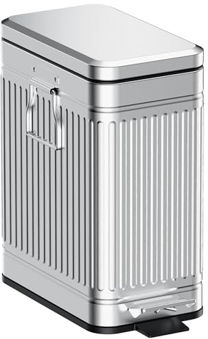 GibHerz Small Trash Can with Lid Soft Close-10L/2.6 Gal Stainless Steel Outdoor Dog Poop Garbage Can-Metal Waste Bins with Pedal for Bathroom Bedroom Office-Silver