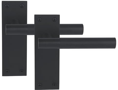 HANDLEZONE® 1 Pair of Levada Grip Black Matt Designer Lever Latch Door Handle Set on Long Flat Backplate, for Internal Doors