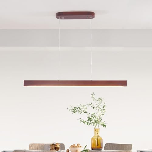 Schindora Pendelleuchte Esstisch Holz Dimmbar Led,100Cm Nussbaum KüChe HäNgelampe Mit Fernbedienung,Höheneinstellbar,30W Moderne Wohnzimmer Lampe Esszimmerlampe FüR Schlafzimmer Esszimmer BüRo