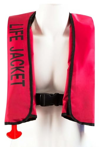 FOVIGUO Chaleco Salvavidas para Adultos, Ajustable y Seguro, Inflable, con Silbato, Ideal para Deportes acuáticos y navegación.(Red)