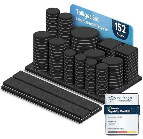 VABNEER ​​Feltrini sedie autoadesivi - 152 pezzi EXTRA RESISTENTI da 5mm per proteggere pavimenti e mobili - Rotondi/quadrati, ammortizzatori premium antirumore e antigraffio​ (nero)