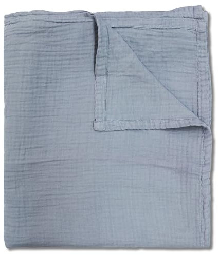 Sleezzz Coperta estiva leggera in mussola, 150 x 200 cm, 100% cotone, lavabile (blu)